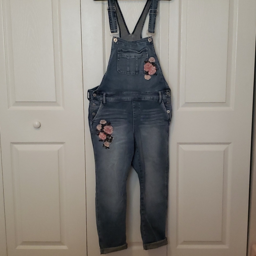 Torrid Floral Embroidered Overalls